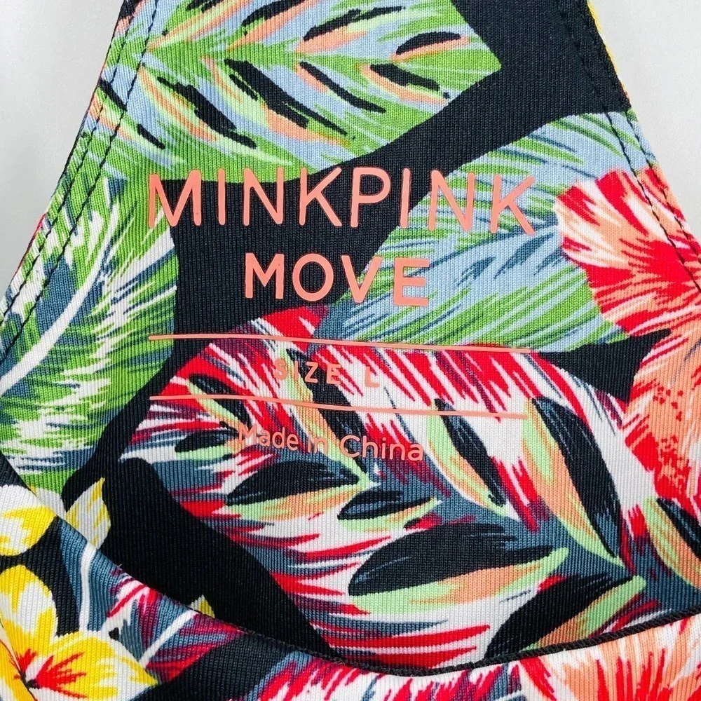MINKPINK Move Black Colorful Floral Print Strappy Wireless Sports Bra Size Large - Picture 3 of 3